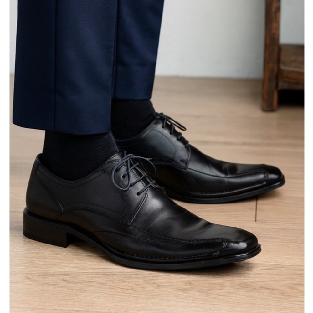 Kenneth Cole New York‎ Mens Black Leather Square Toe Oxford Dress Shoes 84-01